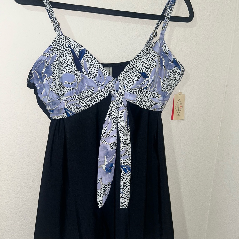 St. John's Bay Black and Purple Patterned Dress